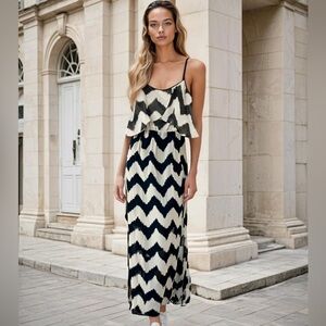 No Boundaries chevron print flutter maxi dress